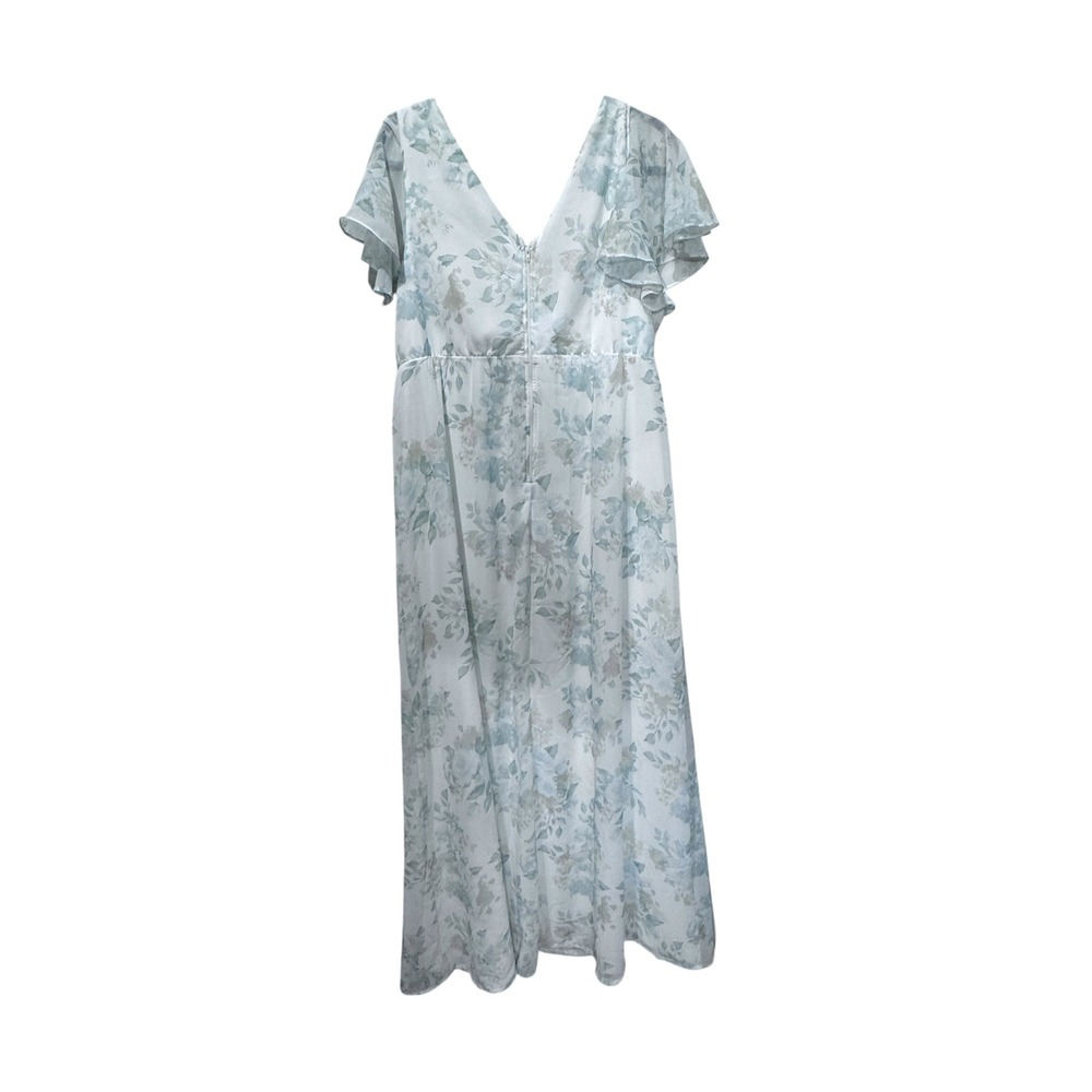 Birdy Grey Hannah Dress Women XXL White Blue Floral Flutter Sleeve Maxi Romantic